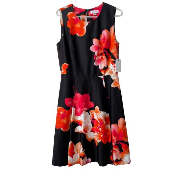 NEW CALVIN KLEIN Floral Fit & Flare Dress with Large Pleats, Size 6 - Picture 7 of 13